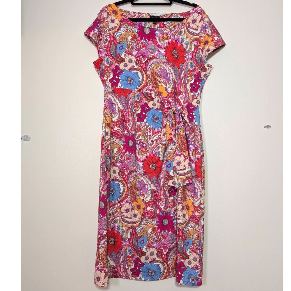 Talbots Floral Paisley Dress Size M Stretch Sheath Colorful Preppy Chic Summer - Picture 2 of 7